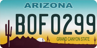 AZ license plate BOF0299
