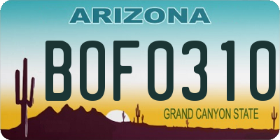AZ license plate BOF0310