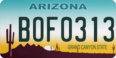 AZ license plate BOF0313