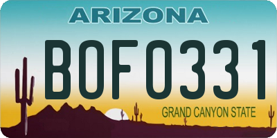 AZ license plate BOF0331
