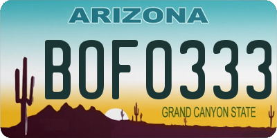 AZ license plate BOF0333