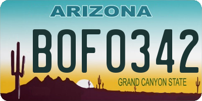 AZ license plate BOF0342
