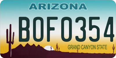 AZ license plate BOF0354