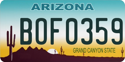 AZ license plate BOF0359