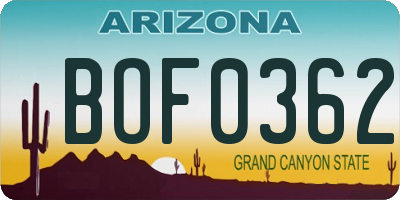 AZ license plate BOF0362