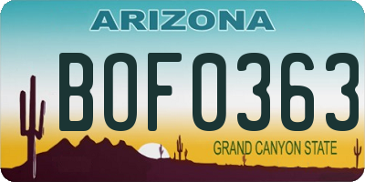 AZ license plate BOF0363