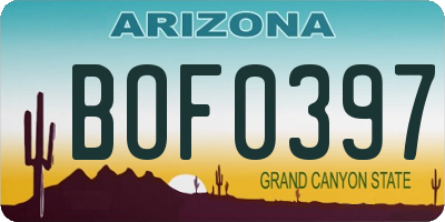 AZ license plate BOF0397
