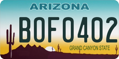 AZ license plate BOF0402