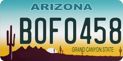 AZ license plate BOF0458