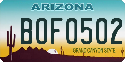AZ license plate BOF0502