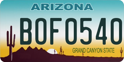 AZ license plate BOF0540