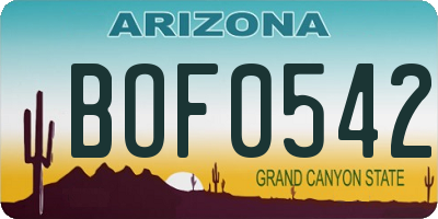AZ license plate BOF0542