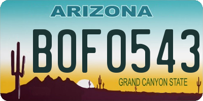AZ license plate BOF0543