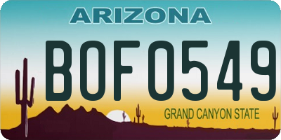 AZ license plate BOF0549