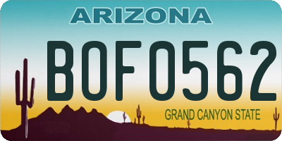 AZ license plate BOF0562