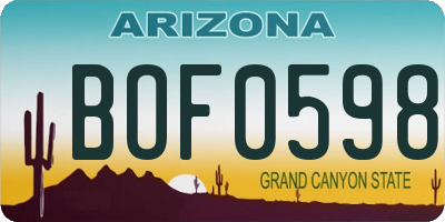AZ license plate BOF0598