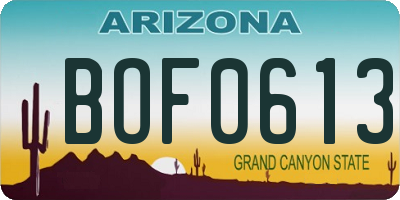 AZ license plate BOF0613