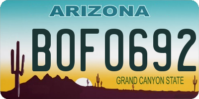 AZ license plate BOF0692
