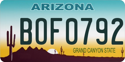 AZ license plate BOF0792