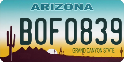 AZ license plate BOF0839