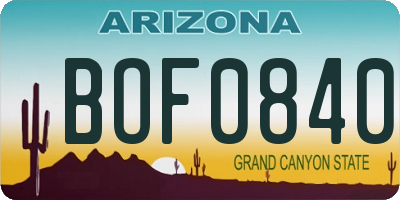AZ license plate BOF0840