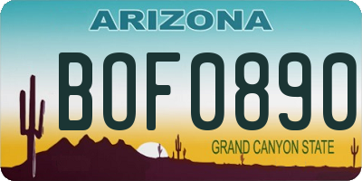 AZ license plate BOF0890