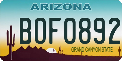 AZ license plate BOF0892