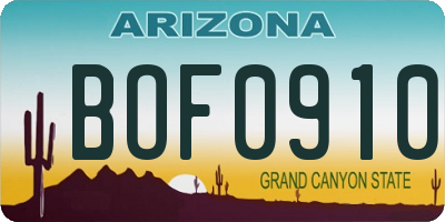 AZ license plate BOF0910