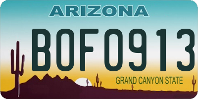 AZ license plate BOF0913