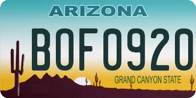 AZ license plate BOF0920