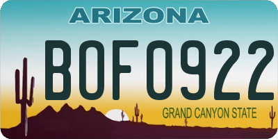 AZ license plate BOF0922