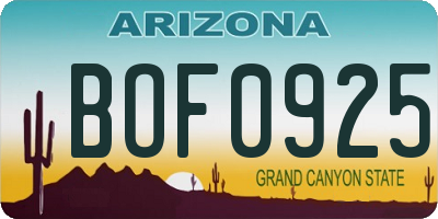 AZ license plate BOF0925