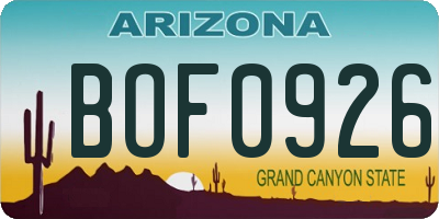 AZ license plate BOF0926
