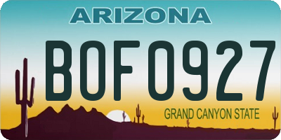 AZ license plate BOF0927