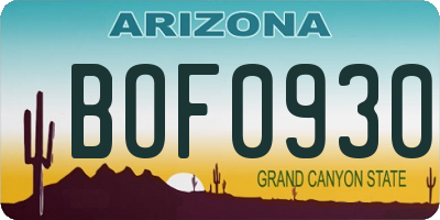 AZ license plate BOF0930
