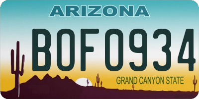 AZ license plate BOF0934