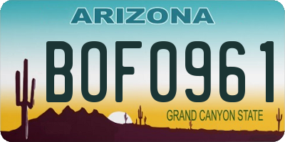 AZ license plate BOF0961