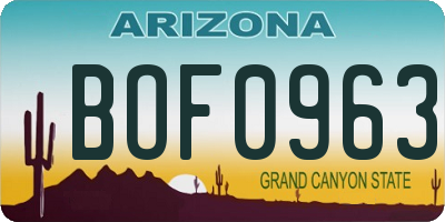 AZ license plate BOF0963