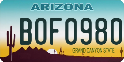 AZ license plate BOF0980