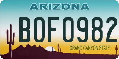 AZ license plate BOF0982