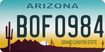 AZ license plate BOF0984