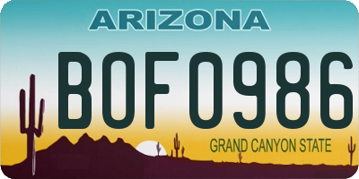 AZ license plate BOF0986