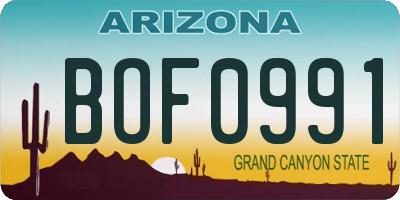 AZ license plate BOF0991