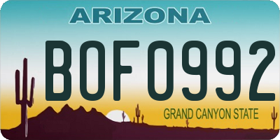 AZ license plate BOF0992
