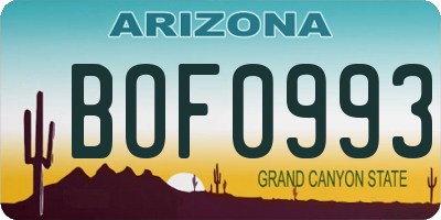 AZ license plate BOF0993