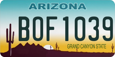 AZ license plate BOF1039