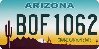 AZ license plate BOF1062