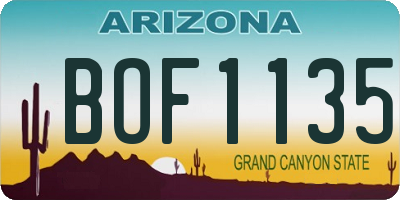 AZ license plate BOF1135