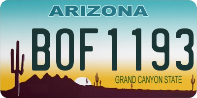 AZ license plate BOF1193