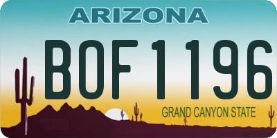 AZ license plate BOF1196